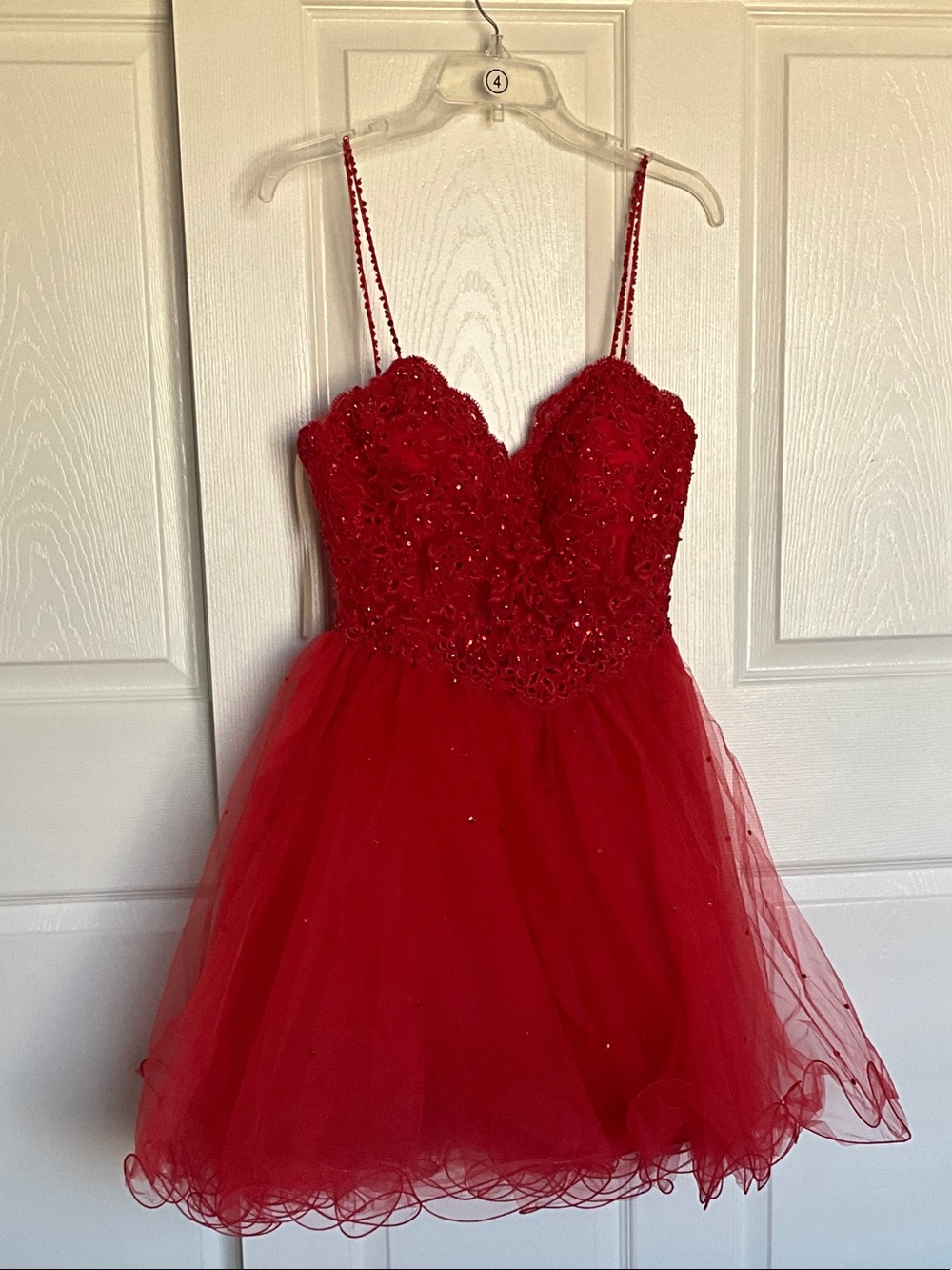 Mori Lee Red Beaded Lace Bodice Tulle Party Dress